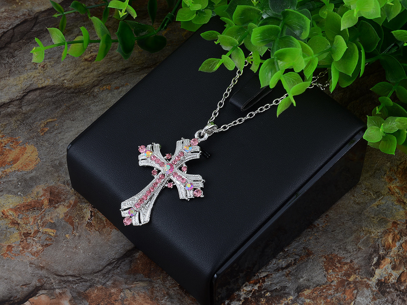 Religious Cross Pendant Necklace Aquamarine