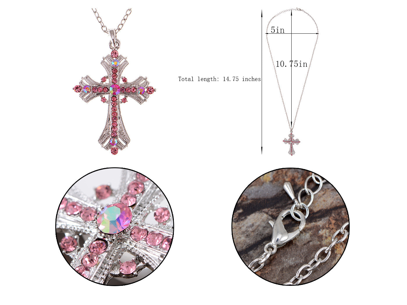 Religious Cross Pendant Necklace Aquamarine
