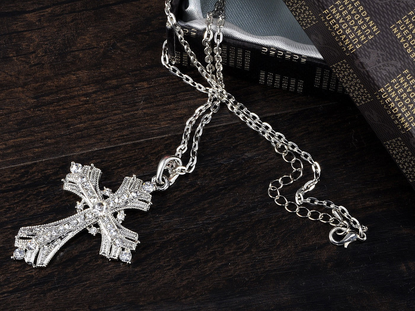 Religious Cross Pendant Necklace Aquamarine