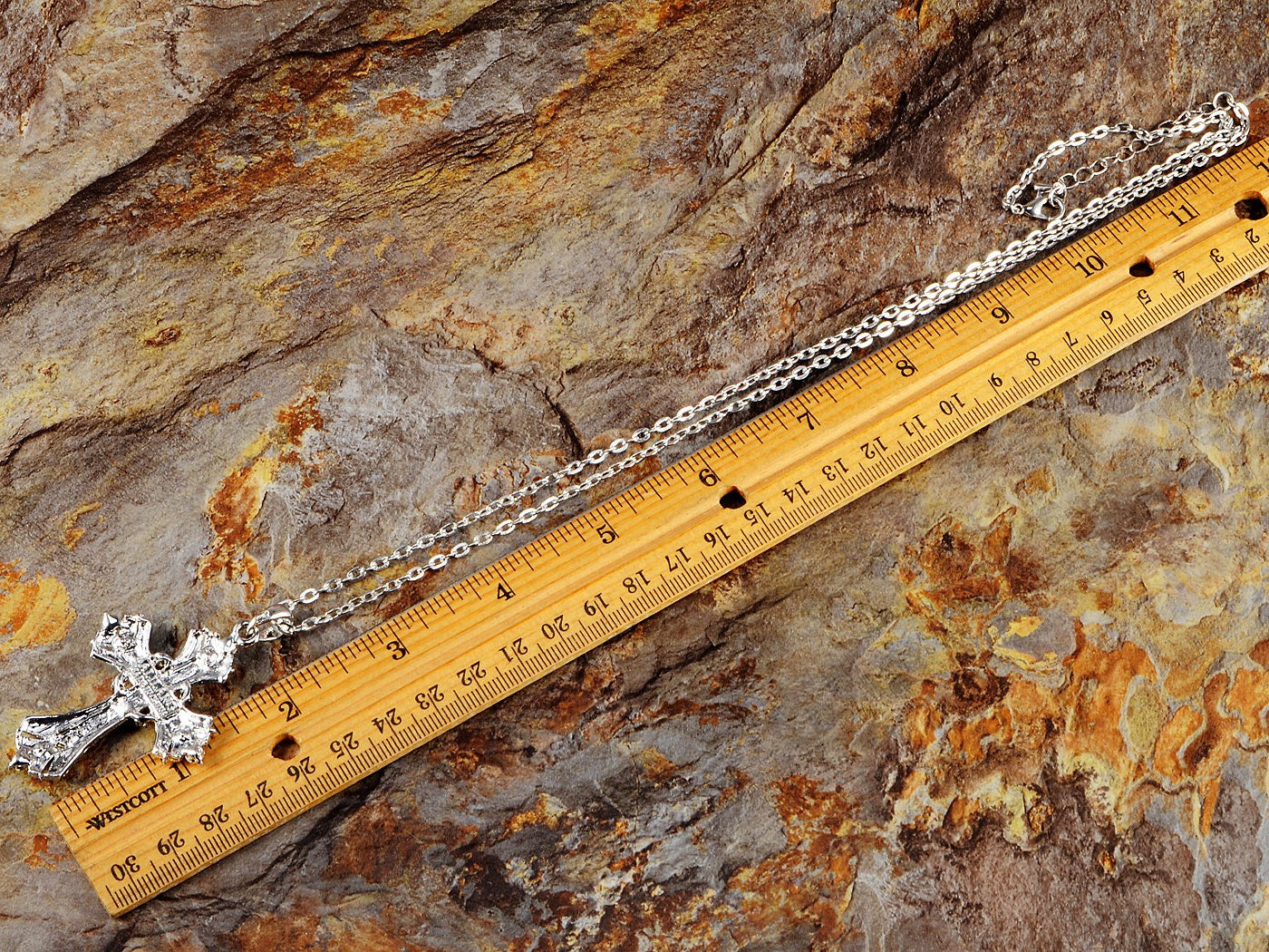 Religious Cross Pendant Necklace Aquamarine