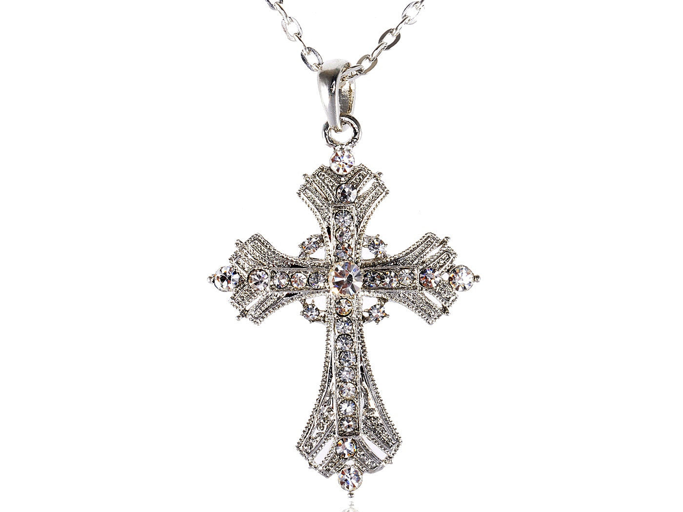 Religious Cross Pendant Necklace Aquamarine