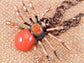 Rusty Brass Shine Red Orange Spider Queen Pendant Necklace