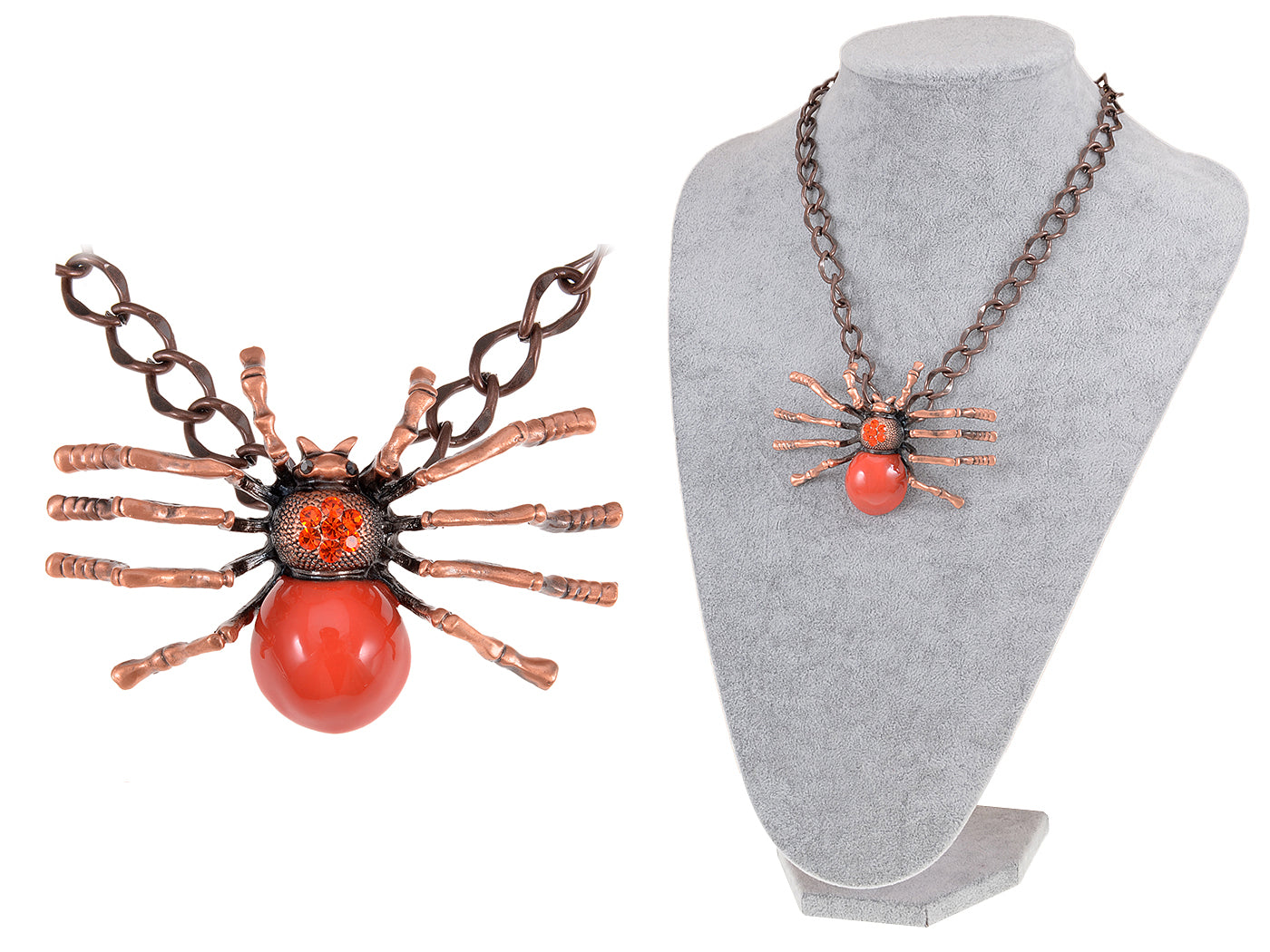 Rusty Brass Shine Red Orange Spider Queen Pendant Necklace