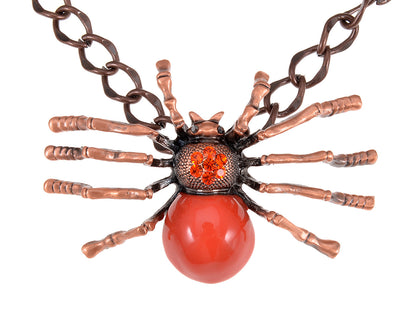 Rusty Brass Shine Red Orange Spider Queen Pendant Necklace