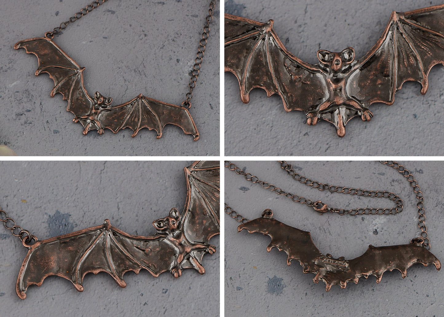 Frightening Halloween Black Enamel Paint Flying Bat Chain Necklace Pendant