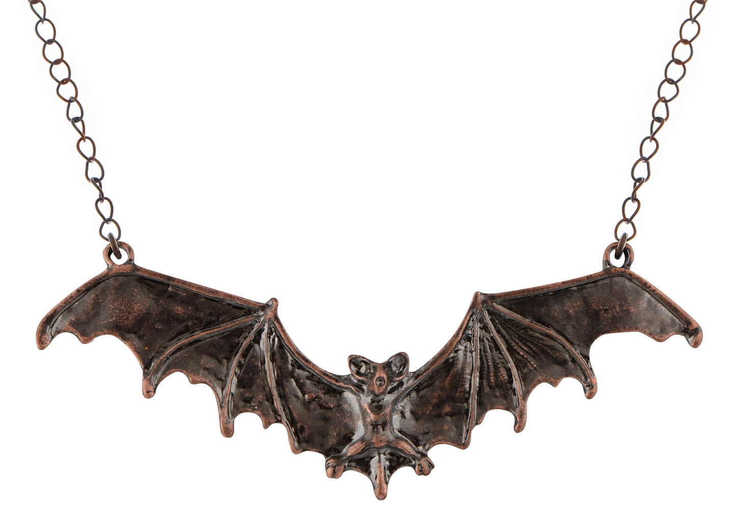 Frightening Halloween Black Enamel Paint Flying Bat Chain Necklace Pendant