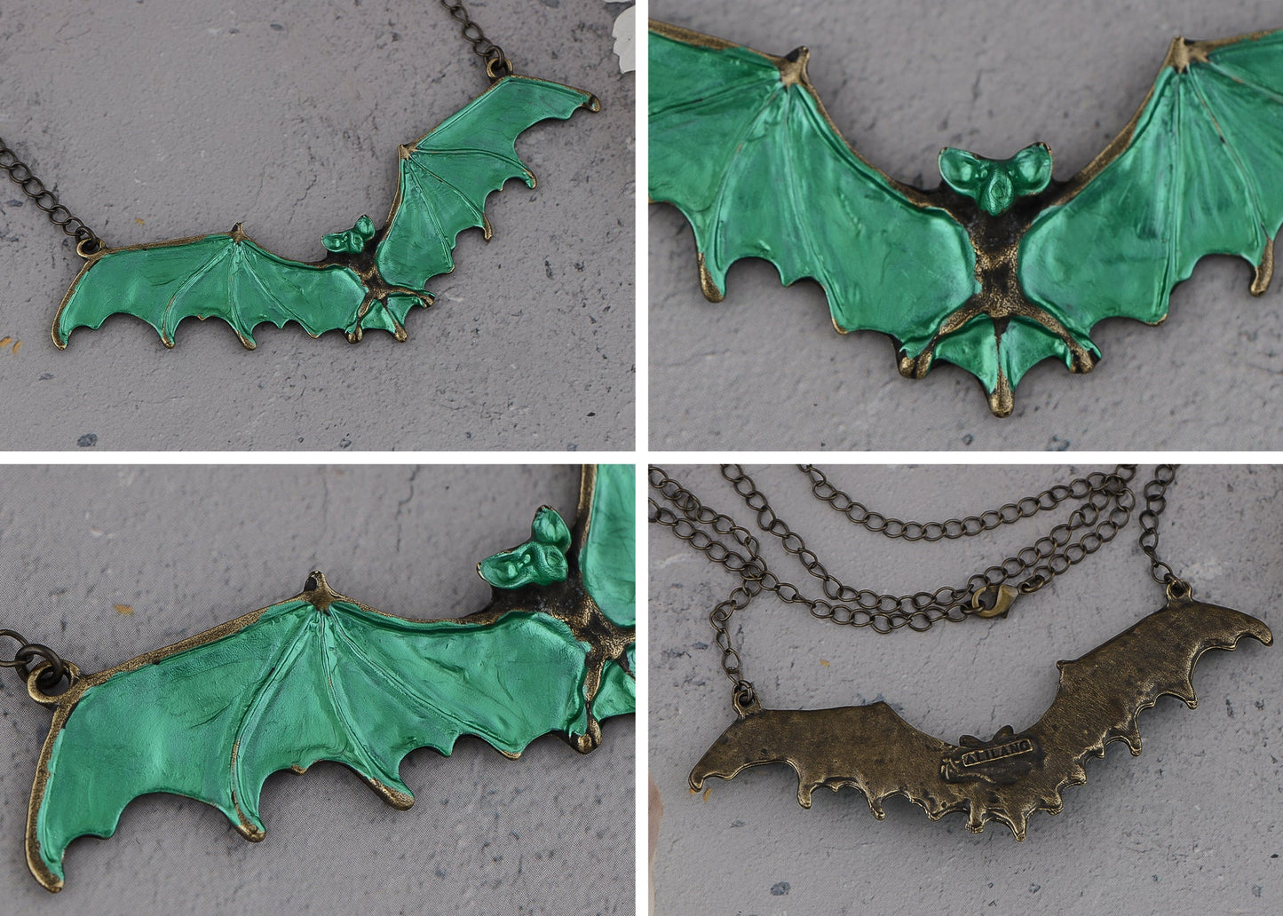 Frightening Halloween Black Enamel Paint Flying Bat Chain Necklace Pendant