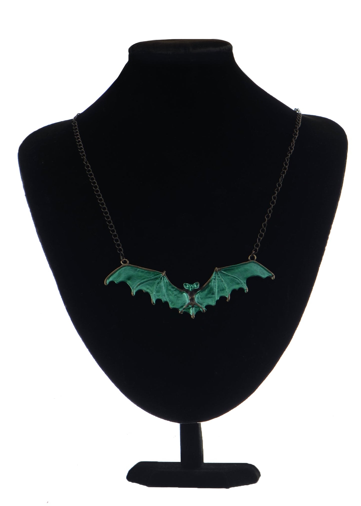 Frightening Halloween Black Enamel Paint Flying Bat Chain Necklace Pendant