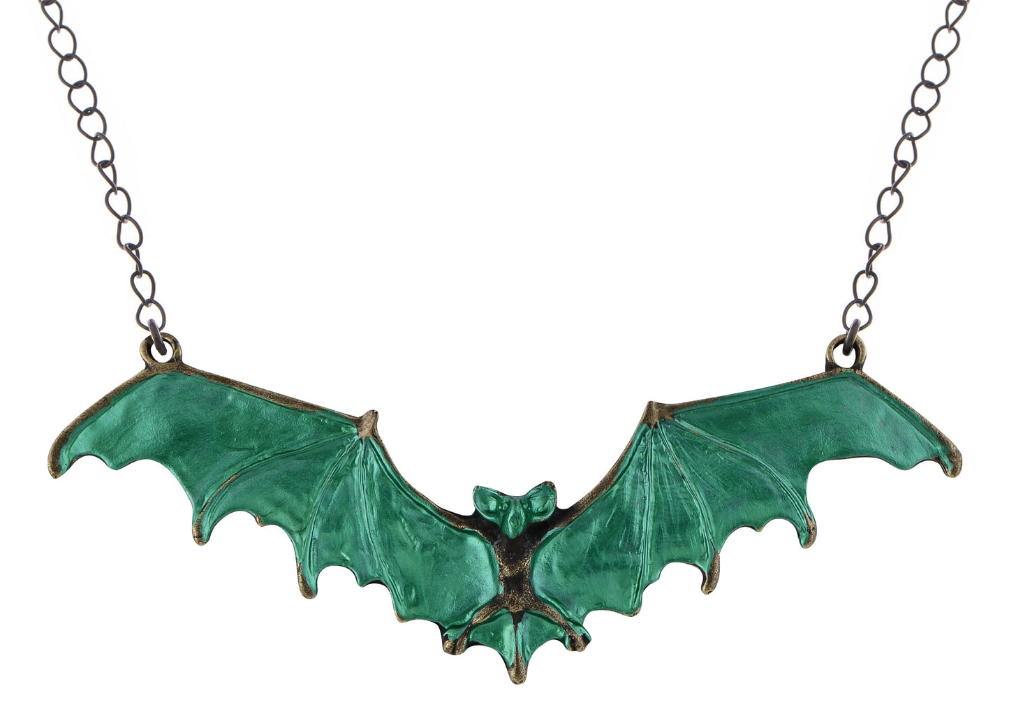 Frightening Halloween Black Enamel Paint Flying Bat Chain Necklace Pendant