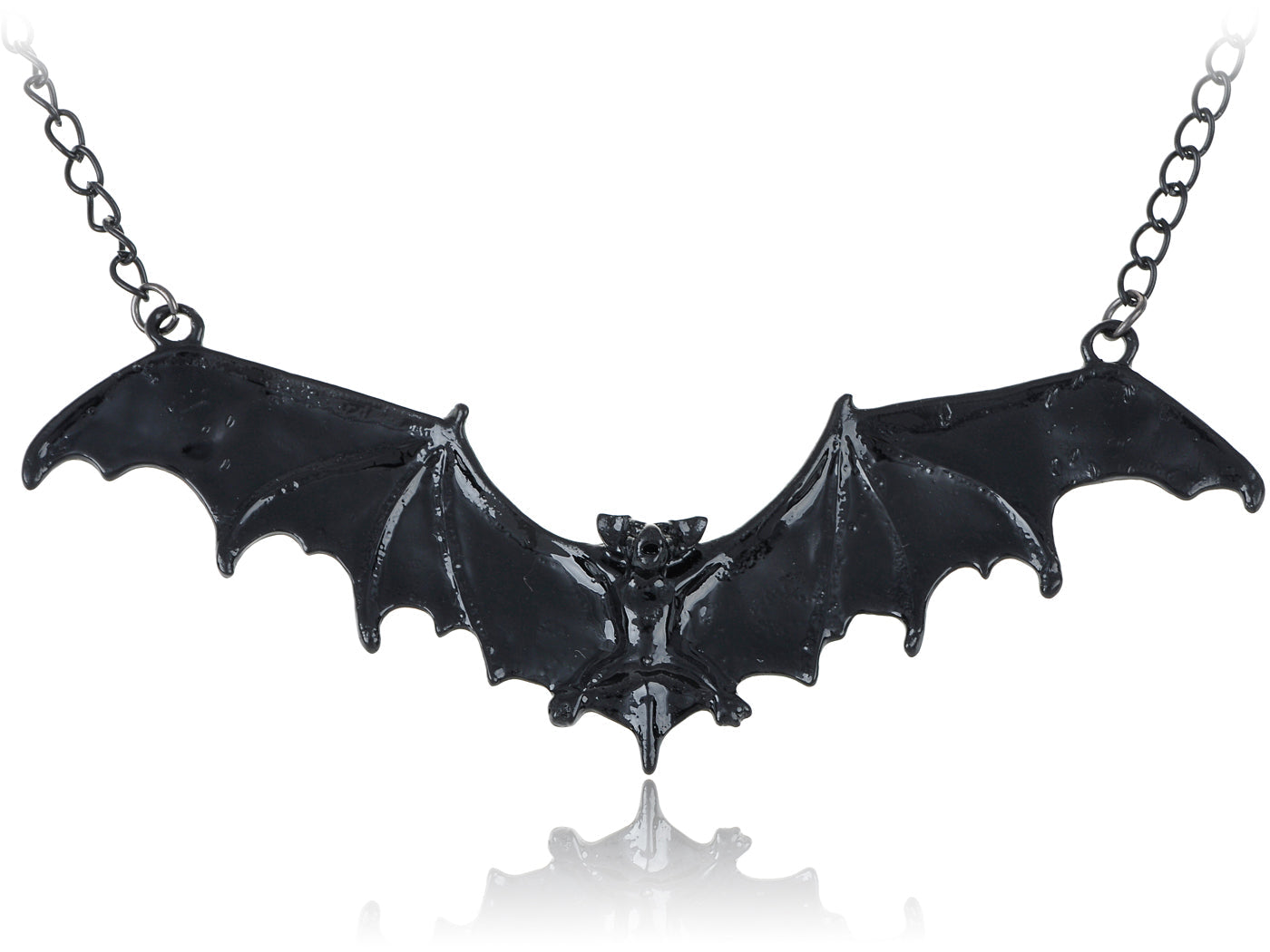 Frightening Halloween Black Enamel Paint Flying Bat Chain Necklace Pendant