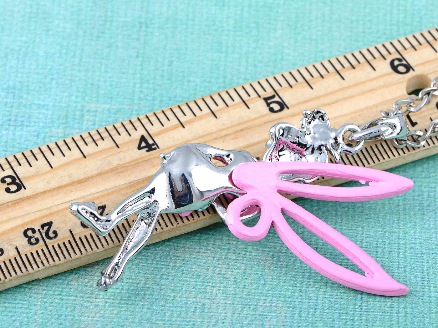 Silver Pink Enamel Pixie Fairy Angel Pendant Necklace