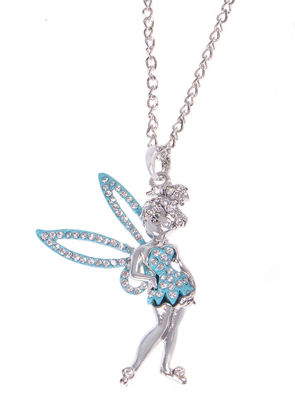 Silver Green Enamel Pixie Fairy Angel Pendant Necklace