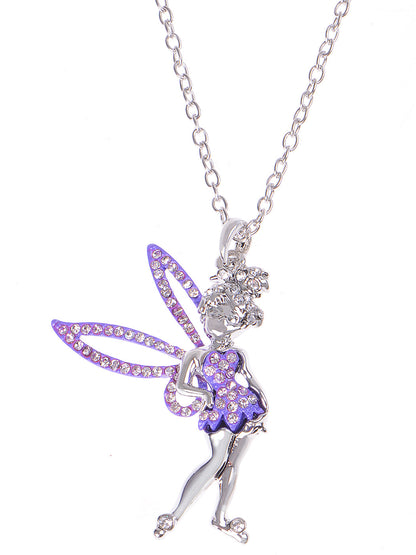 Silver Purple Enamel Pixie Fairy Angel Pendant Necklace