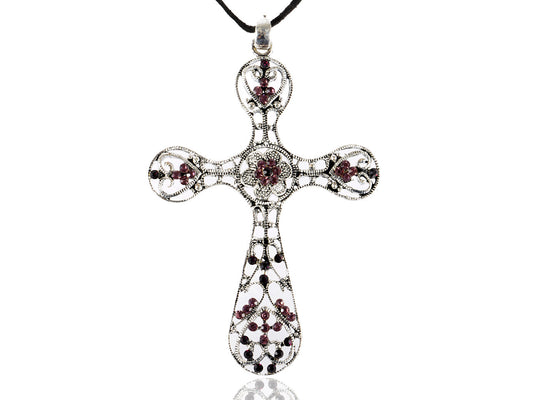 Amethyst Pink Purple Royal Heart Cross Holy Necklace