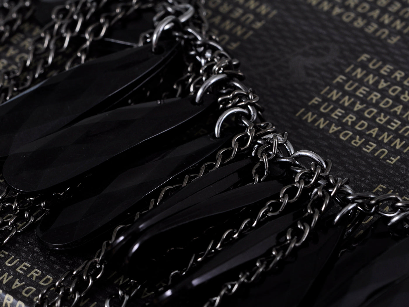 Grey Gun Cascading Strands Chains With Black Bead Ss Necklace