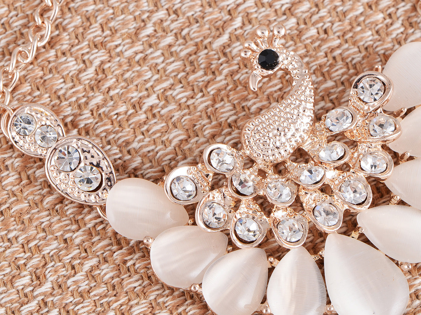 Peacock Bird Encrusted Necklace W Opalescent Ss