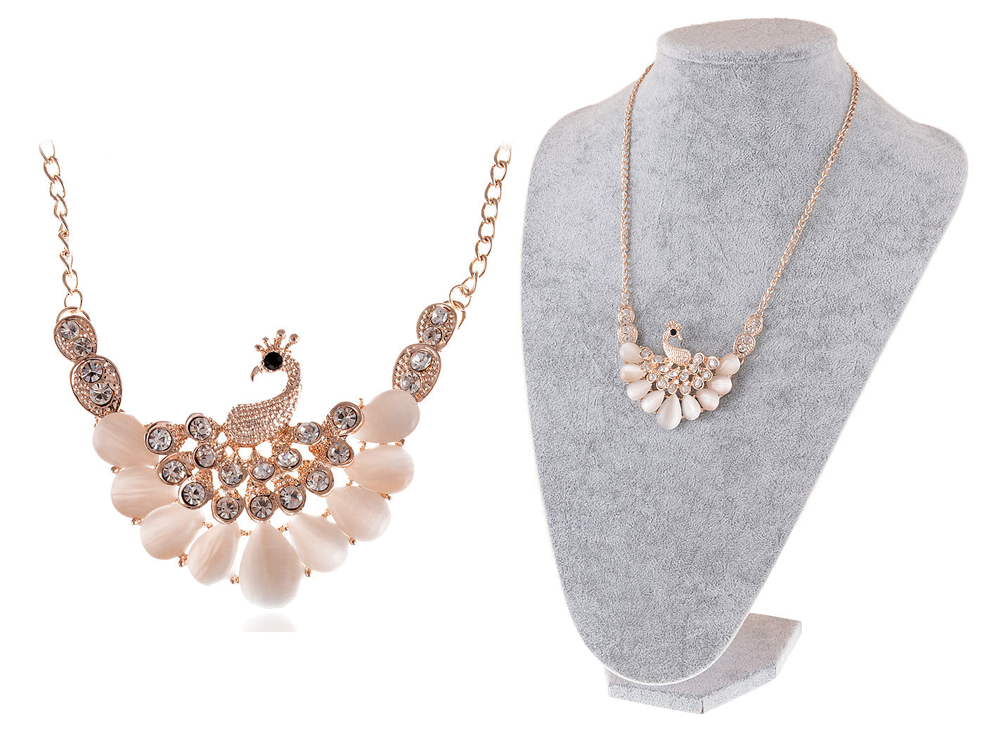 Peacock Bird Encrusted Necklace W Opalescent Ss