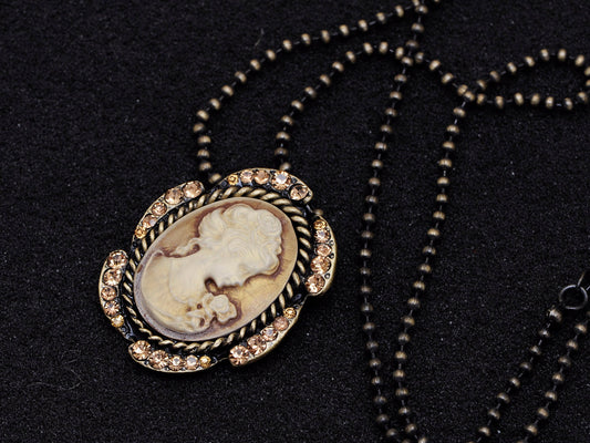 Big Yellow Topaz Cameo Pendant Necklace