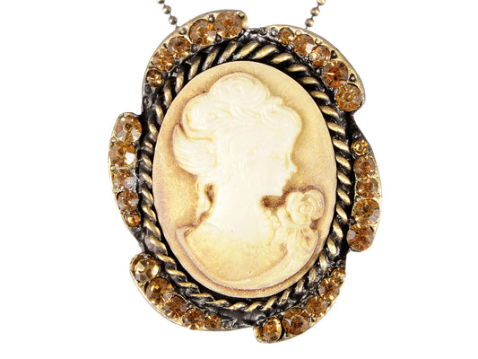 Big Yellow Topaz Cameo Pendant Necklace