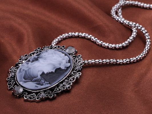 Gun Cameo Lady Victorian Pendant Necklace