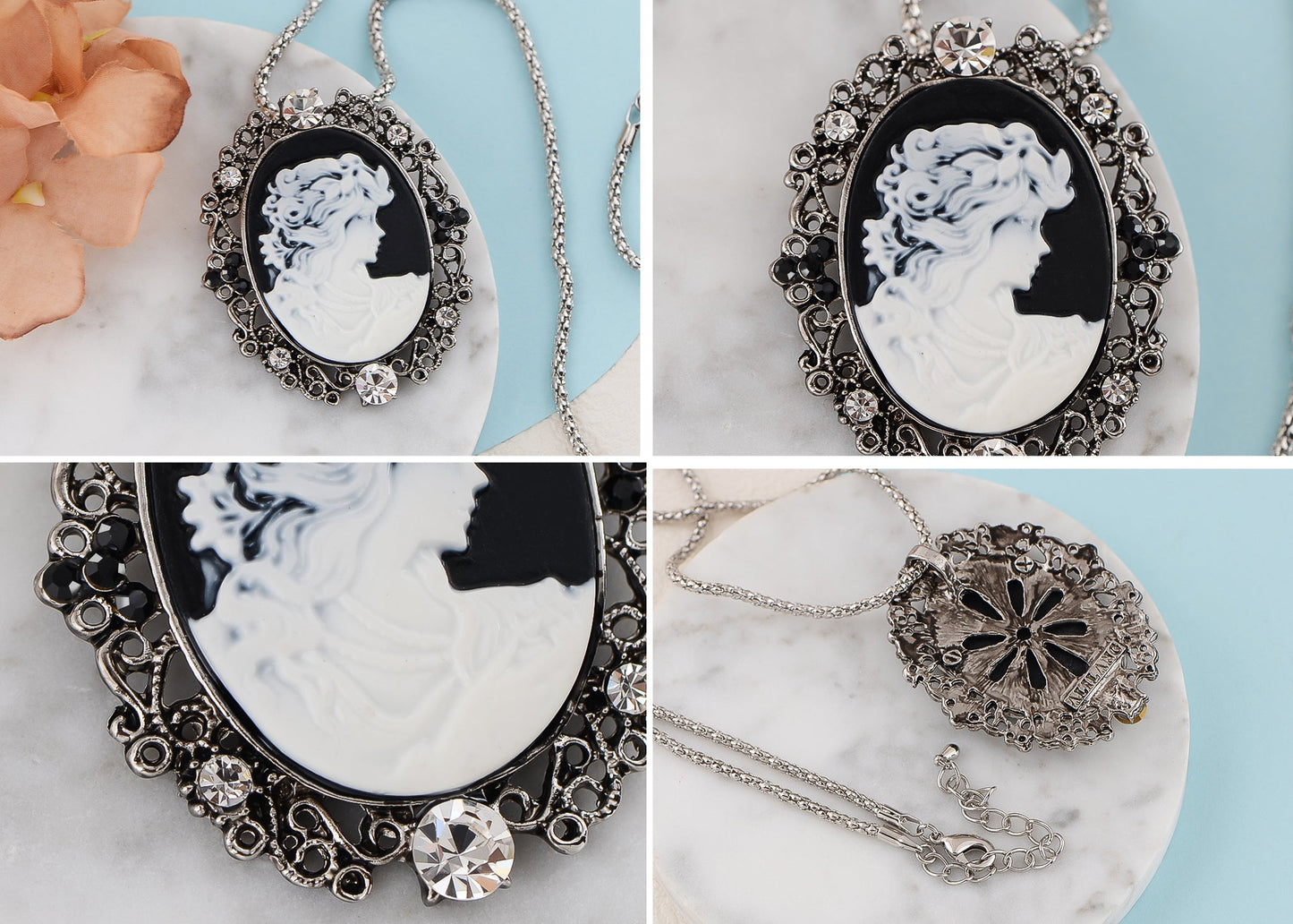 Gun Cameo Lady Victorian Pendant Necklace