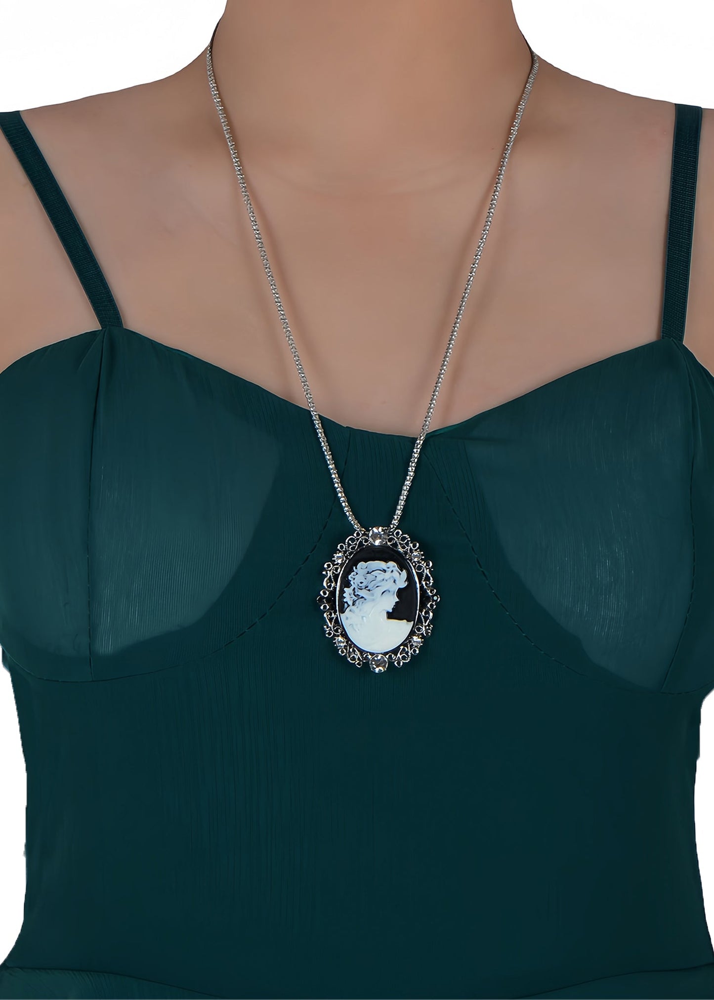 Gun Cameo Lady Victorian Pendant Necklace