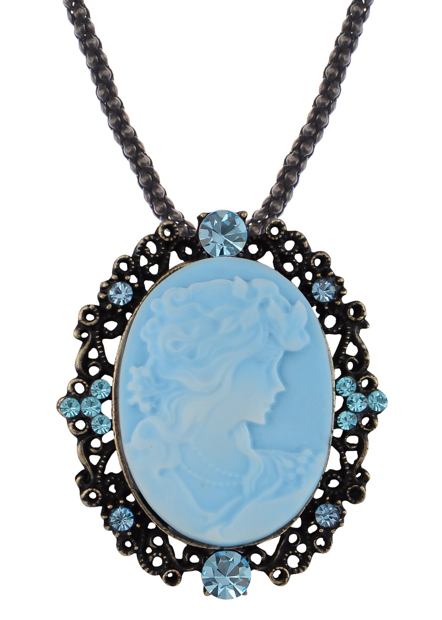 Gun Cameo Lady Victorian Pendant Necklace