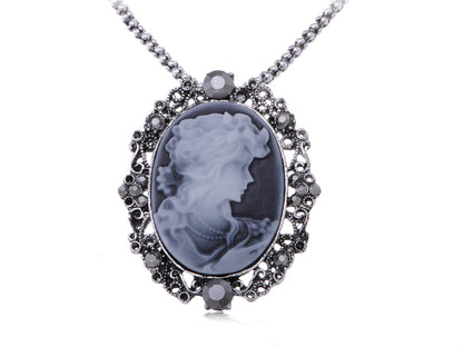 Gun Cameo Lady Victorian Pendant Necklace