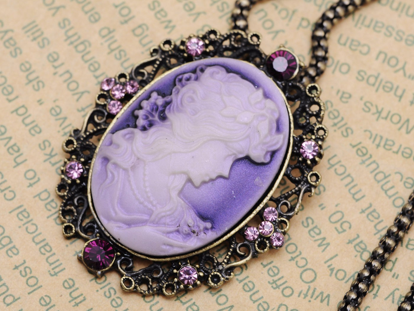 Gun Cameo Lady Victorian Pendant Necklace