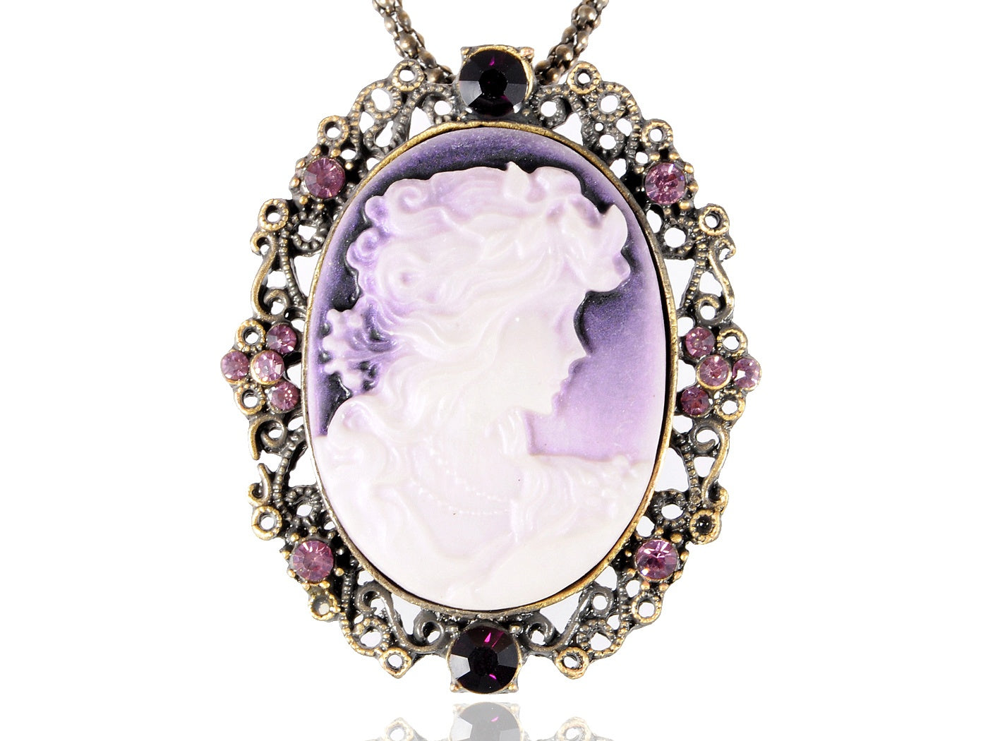 Gun Cameo Lady Victorian Pendant Necklace