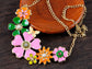 Pearl Floral Pink Multicolor Enamel Flower Bib Statement Necklace