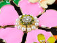 Pearl Floral Pink Multicolor Enamel Flower Bib Statement Necklace