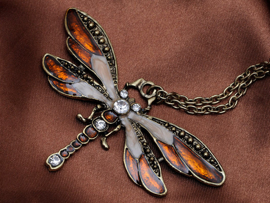 Rose Painted Enamel Bug Wing Dragonfly Pendant Necklace