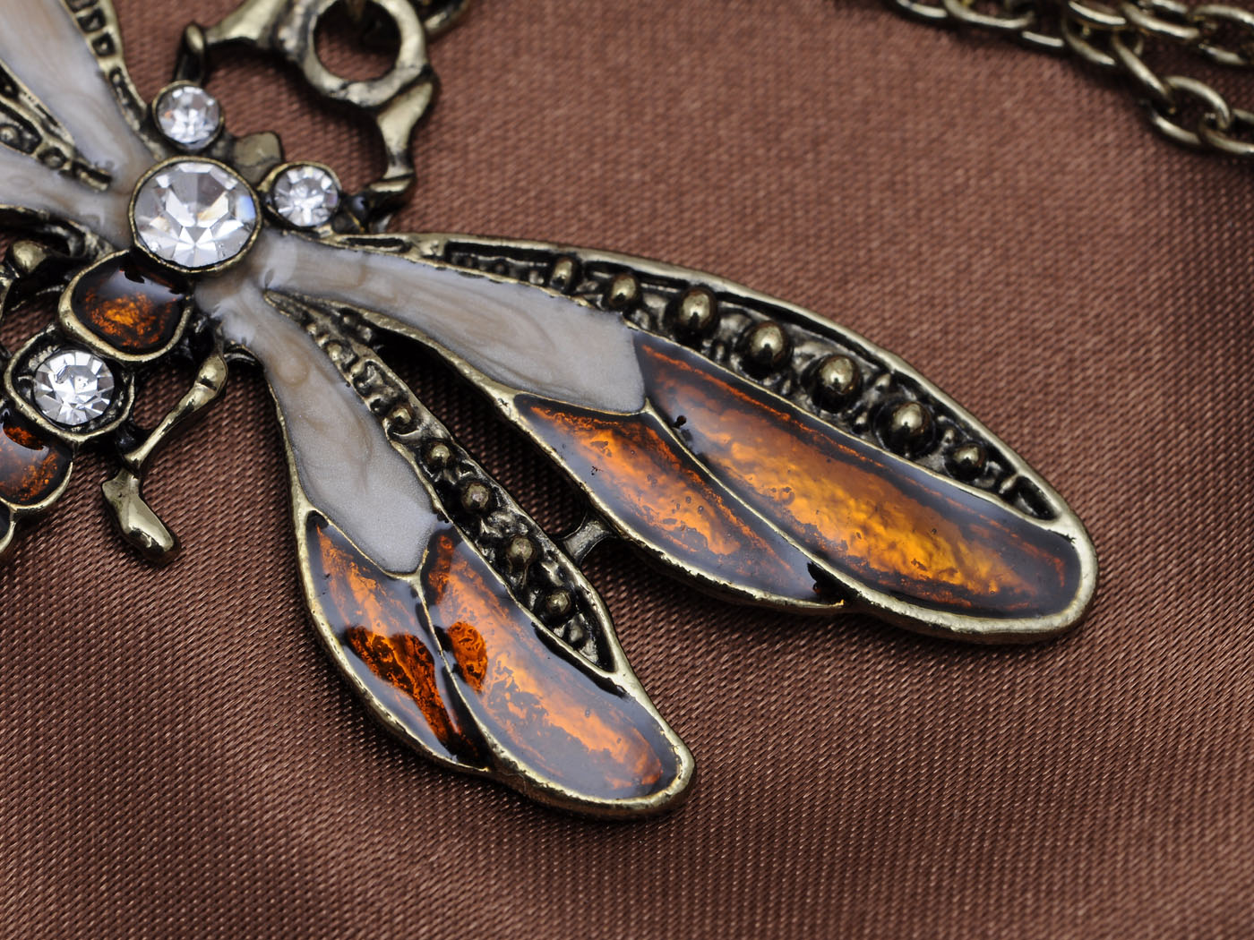 Rose Painted Enamel Bug Wing Dragonfly Pendant Necklace