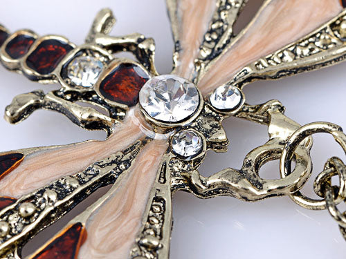 Rose Painted Enamel Bug Wing Dragonfly Pendant Necklace