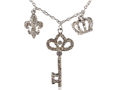 Ice Key Crown Chain Links Fleur De Lis Combination Charm Necklace Pendant