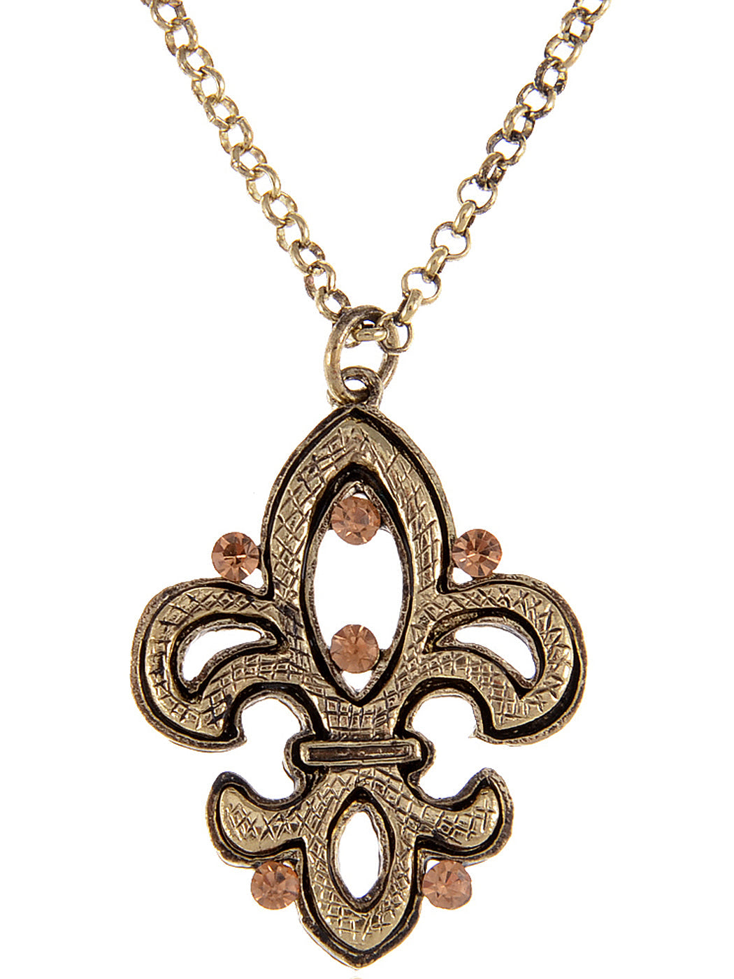 Antique Orange Yellow Topaz Fat Big Fleur De Lis Fancy Pendant Necklace