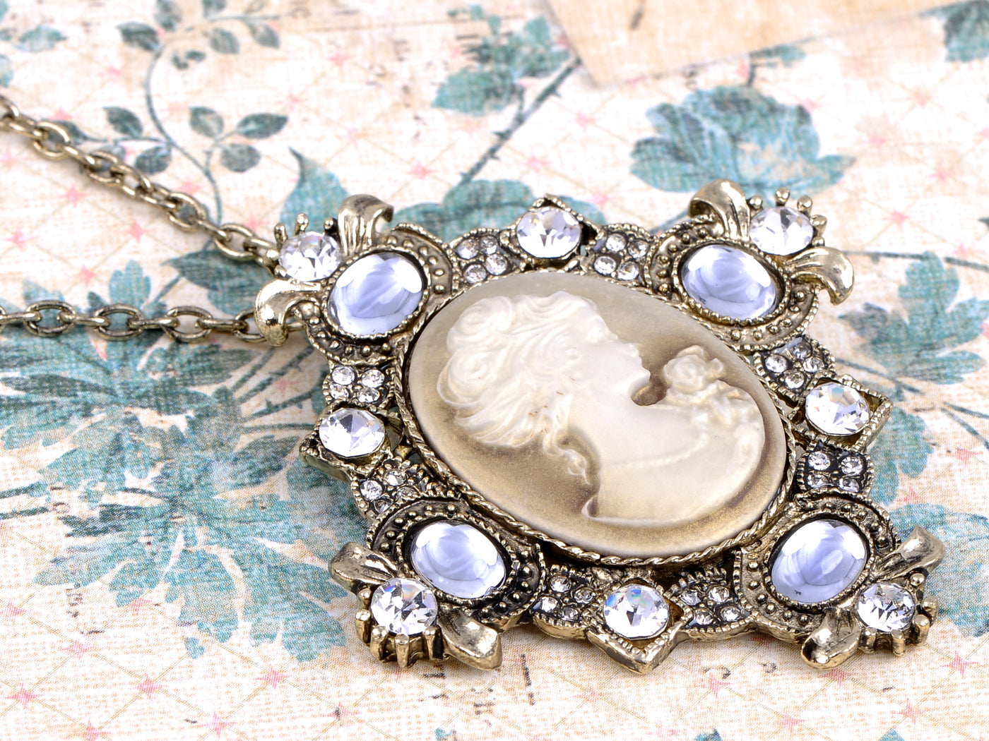 Cameo Maiden Woman Brass Lady Pendant Necklace