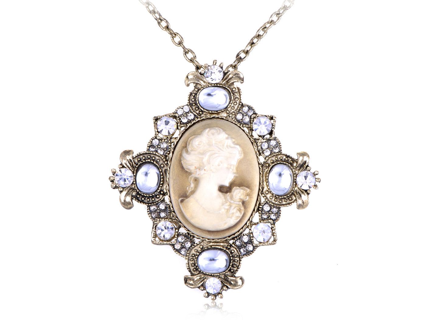 Cameo Maiden Woman Brass Lady Pendant Necklace