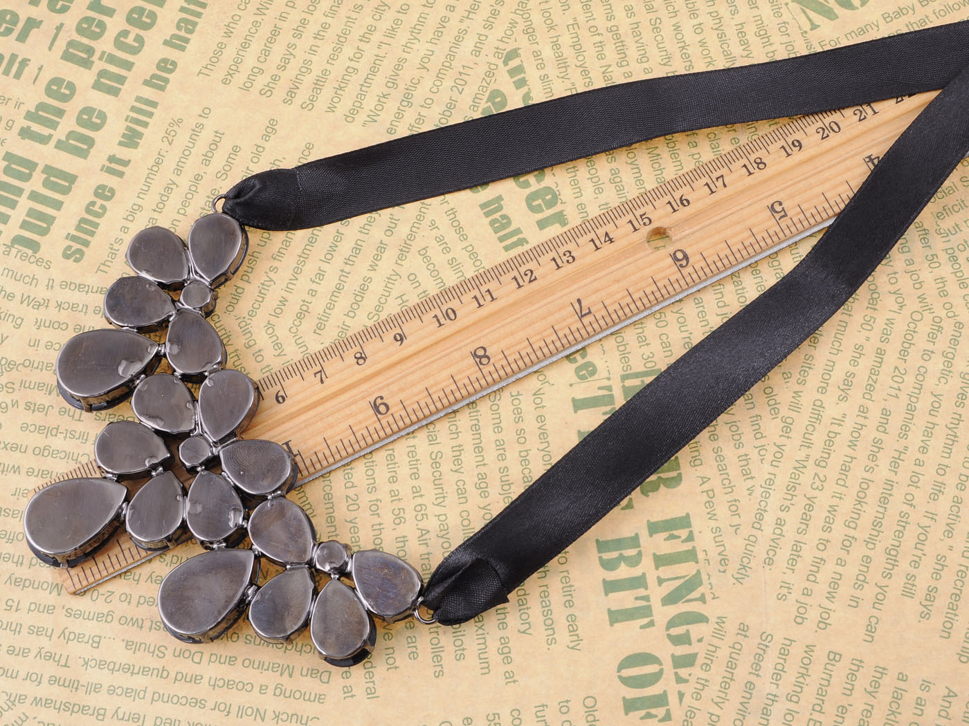 Jet Black Ss Victorian Gothic Multi Layer Bib Tie Necklace