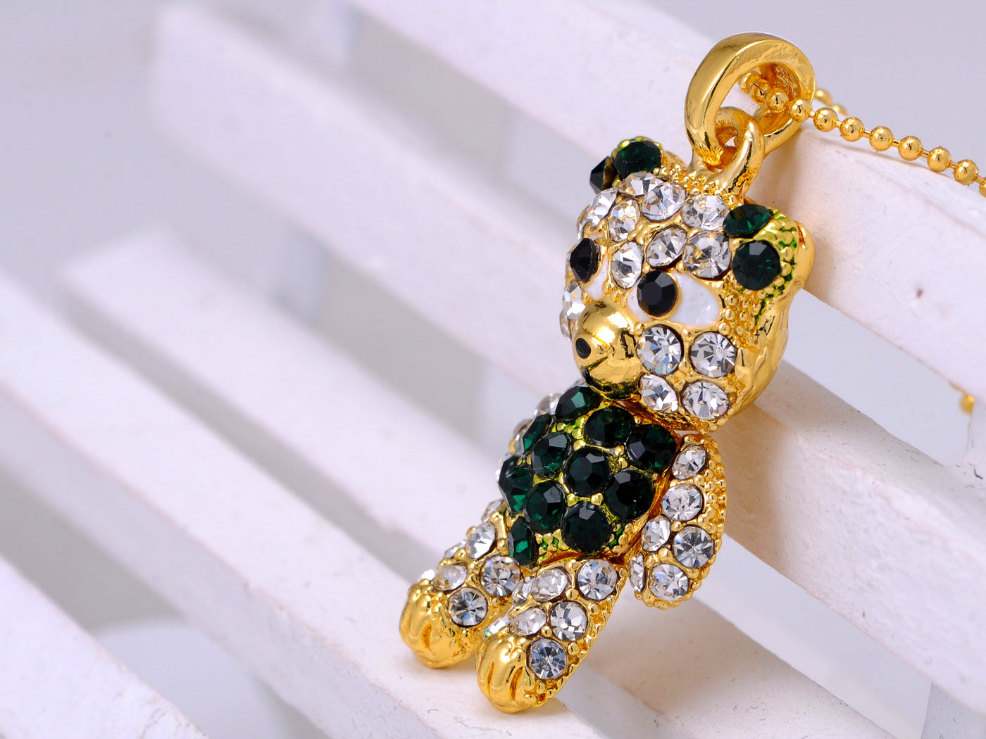 Emerald Green & Teddy Bear Fat Pendant Necklace