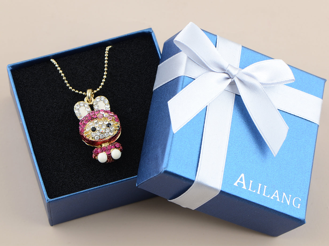 Hot Pink Bunny Girl Hooded Cat Kitty Face Rabbit Pendant Necklace