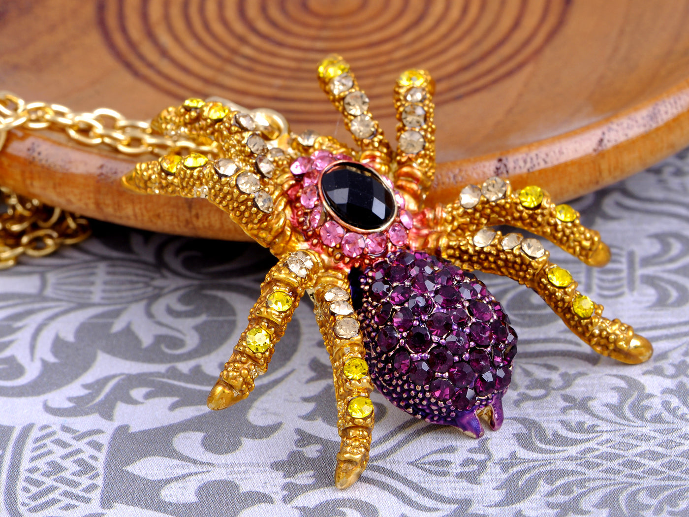 Amethyst Purple Pink Spider Pendant Necklace