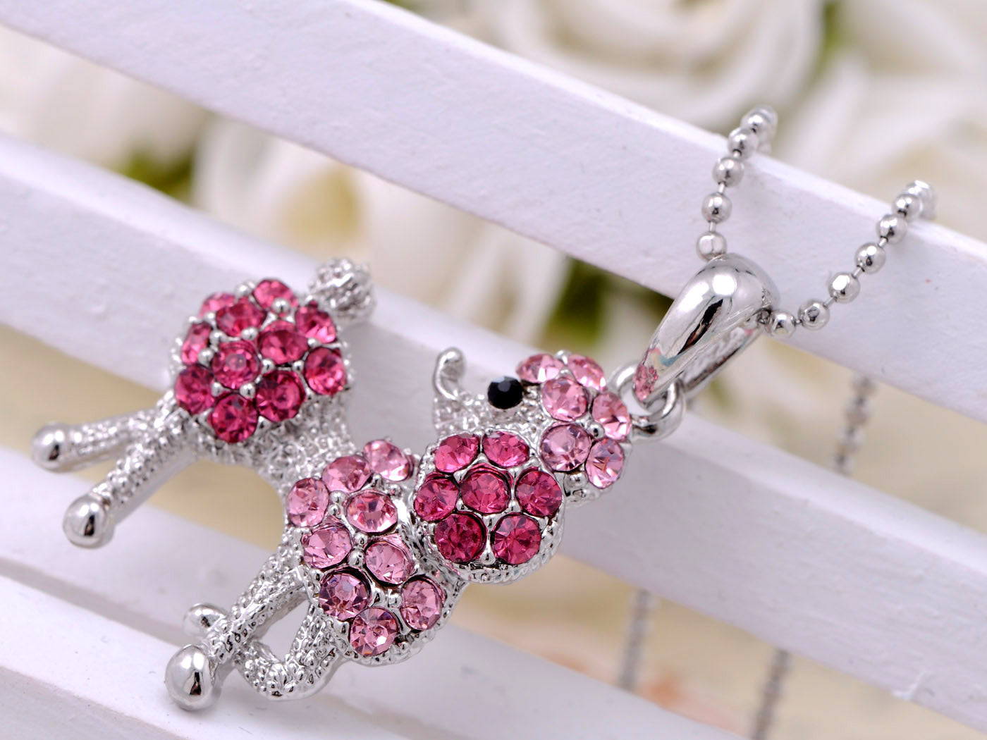 Light Peach Gemss Poodle Dog Pendant Necklace