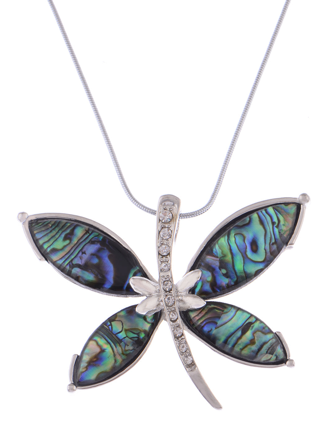 Abalone Colored Dragonfly Pendant Necklace