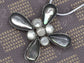 Cat Eye Flower Cut Out Petals Milky Center Cross Pendant Necklace