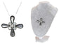 Cat Eye Flower Cut Out Petals Milky Center Cross Pendant Necklace