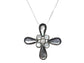 Cat Eye Flower Cut Out Petals Milky Center Cross Pendant Necklace