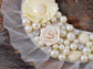Ivory White Lolita Bridal Floral Pearl Beaded Fabric Ribbon Bib Necklace