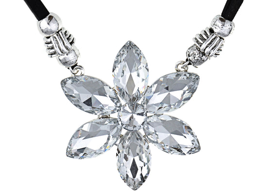 Faceted Flower Floral Ribbon Tie Balls Necklace